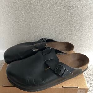 Birkenstock Black Leather Boston Clogs (43 Regular/Wide)